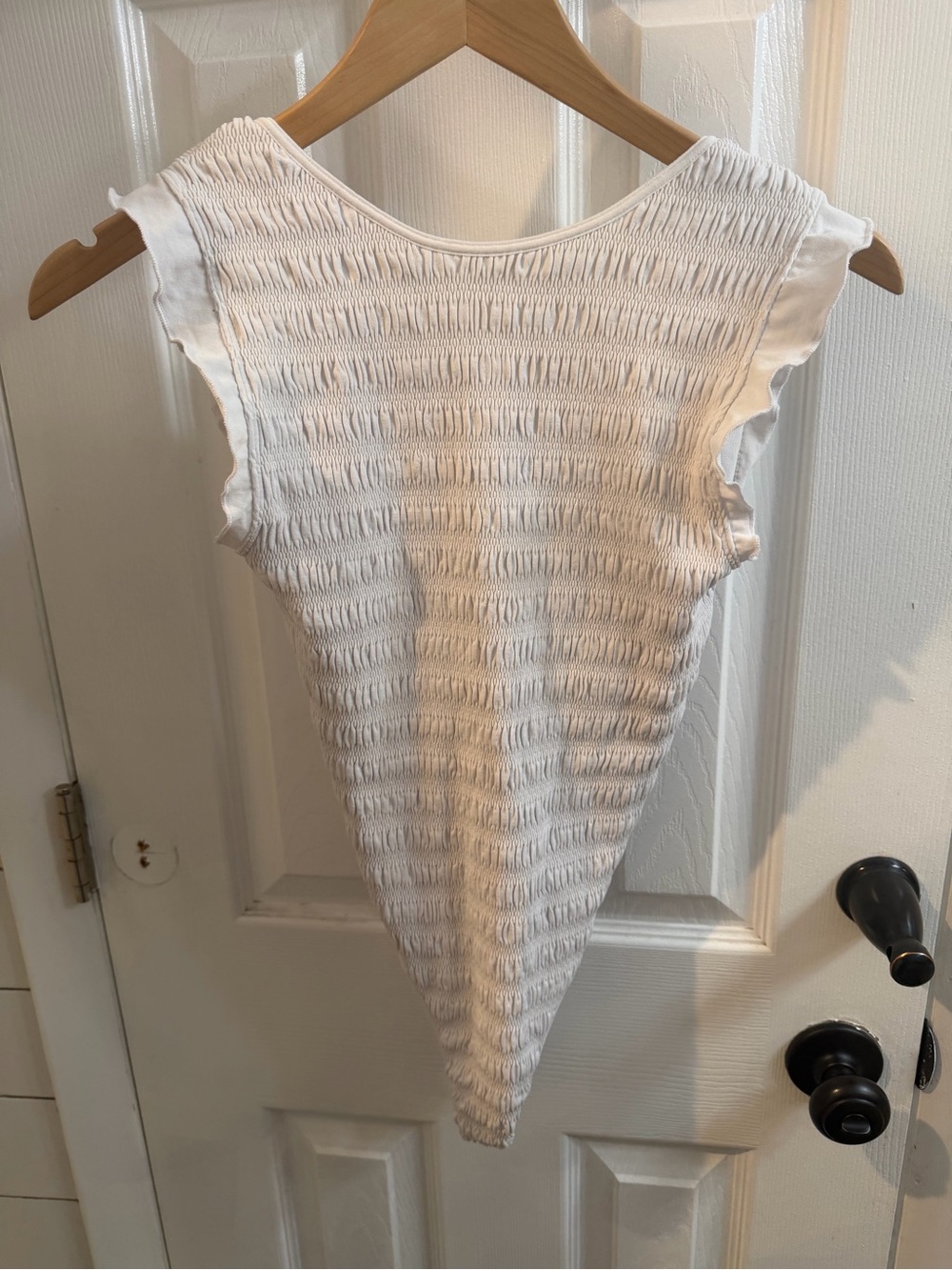 FP (Free People) Movement White Smocked Sleeveless Bodysuit w/ lined bust